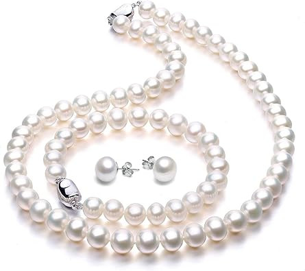 VIKI LYNN Freshwater Cultured Pearl Necklace Set Includes Stunning Bracelet and Stud Earrings Jewelry for Women Gift for Mother's Day, Anniversary, Birthday, Wedding