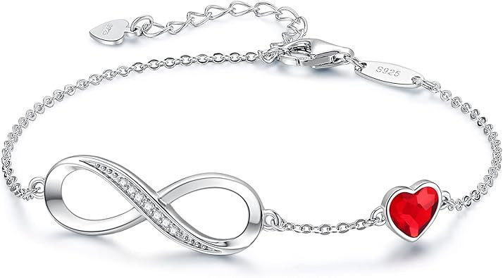 CDE Mothers Day Gifts Infinity Heart Birthstone Charm Link Bracelet for Women 925 Sterling Silver Adjustable Mother's Day Valentine's Day Christmas Day Gift Anniversary Birthday Jewelry for Wife Girlf