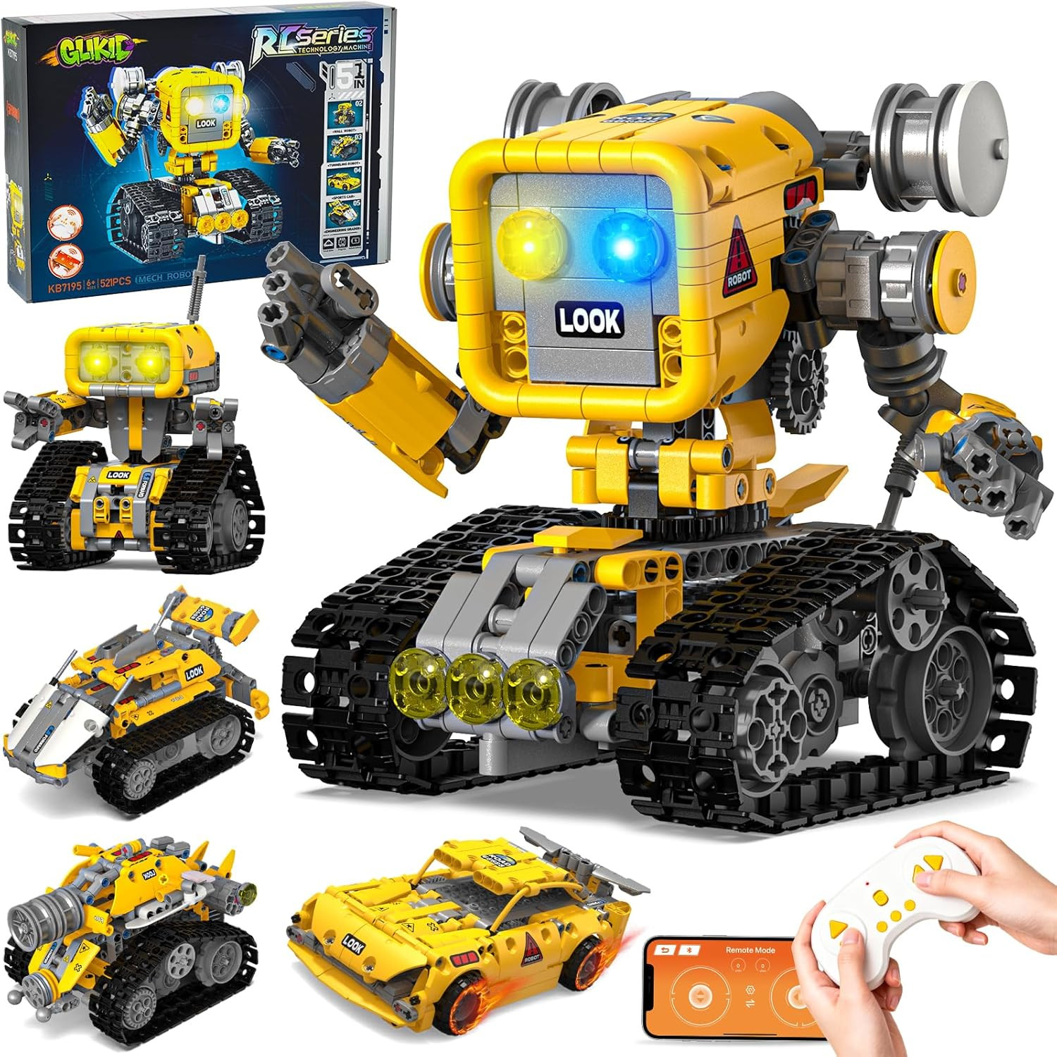 Glikid 5 in 1 STEM RC Robotics Kit, APP & Remote Control Robot Building Kit, DIY Science Kits for Kids Age 8-12, 8 Year Old Boy Birthday Gift