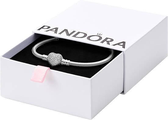 Pandora Moments Sparkling Heart Clasp Snake Chain Bracelet
