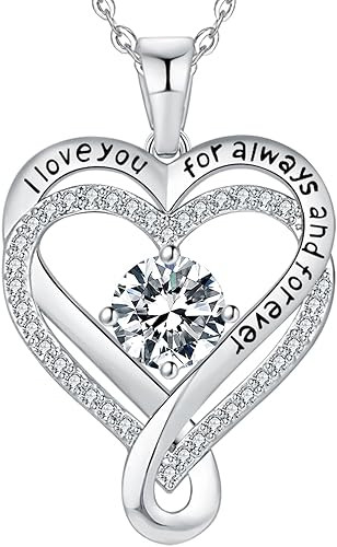 Jewelry for Women Wife Infinity Heart Birthstone I Love You Necklace S925 Anniversary Women Necklaces for Her Wife Birthday Gift Ideas, Birthday Present for Girlfriend Mom Daughter Sterling Silver