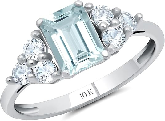 MAX + STONE 10k Gold Gemstone Rings for Women | Emerald Cut Birthstone Ring Anniversary Ring | Anti Tarnishing Cocktail Ring with Gift Box in Size 5 to 9