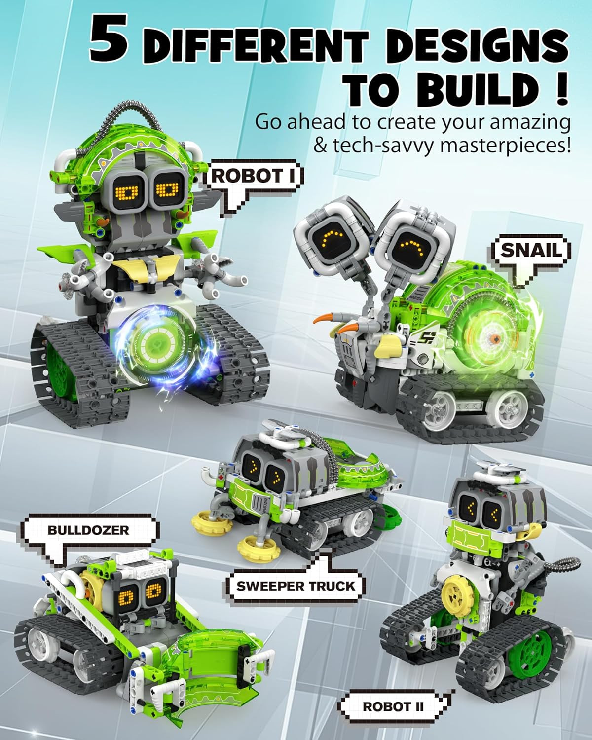 Opmind 5in1 STEM AI Robot Toys Building Set, 478Pcs APP & Remote Control Engineering Erector Blocks for Kids Age 6-8, Coding Interactive Educational Christmas Birthday Gift for 10-12 Year Boys & Girls