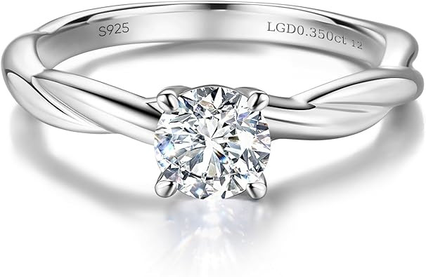 AGVANA 0.3-1 Carat Lab Grown Diamond 4 Prong Solitaire Petite Twisted Vine Ring in Sterling Silver Promise Engagement Anniversary Wedding Ring for Women (D-E Color, VS Clarity)