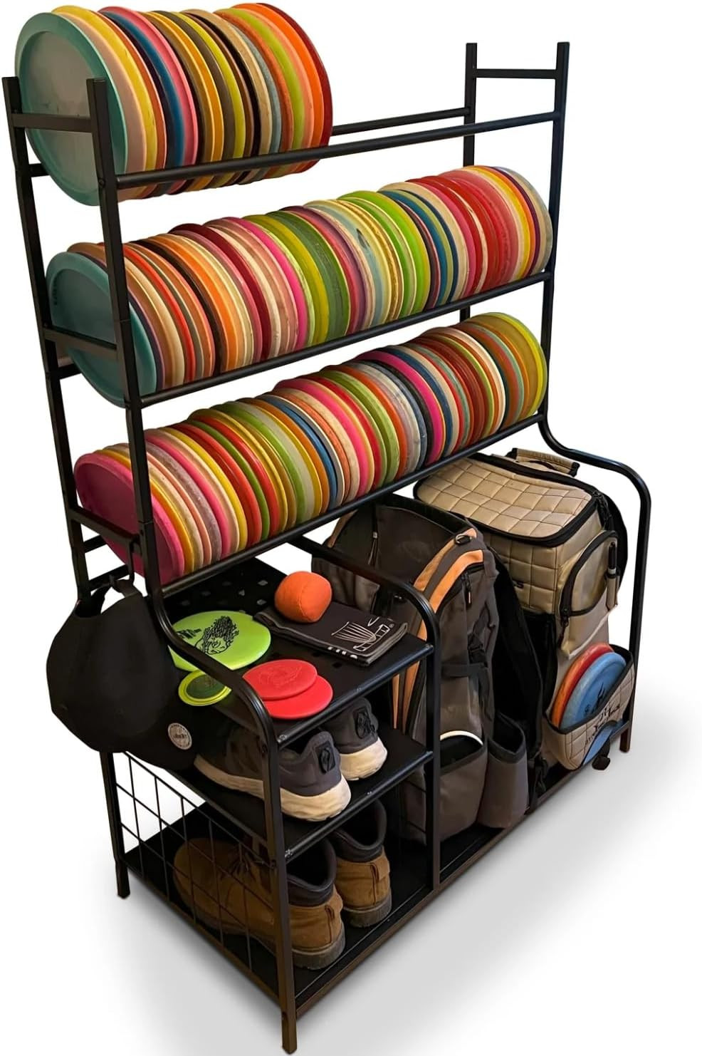 Disc Golf Storage Rack – Disc Golf Organizer with Bag Stand – Large Capacity Disc Golf Shelf, Holds 140+ Discs