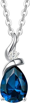 FANCIME 14K Solid White Gold Birthstone Pendant Necklace for Women with Diamond Pear Shaped Teardrop Necklace Birthday Gifts for Mom Women Sterling Silver Chain 16" + 2" Extender
