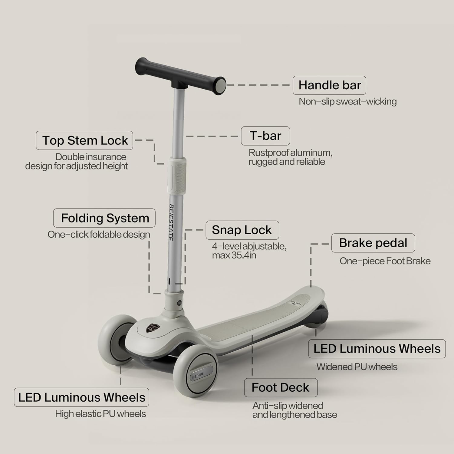 3 Wheel Scooter for Kids Ages 3-18, Up to 220 Lbs, Kids Scooter with Adjustable Lean-To-Steer Switch, Foldable, Lightweight, Wide Anti-Slip Deck, Adjustable Height Handlebar, Light-Up Wheels