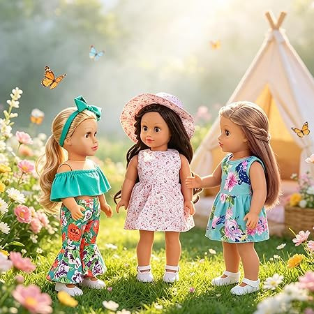 ZITA ELEMENT 24 Pcs American Doll Clothes & Accessories for 18 Inch Dolls, 10 Complete Sets of Outfits, Dresses, Swimsuits, Tights, Ideal Gift for Girls