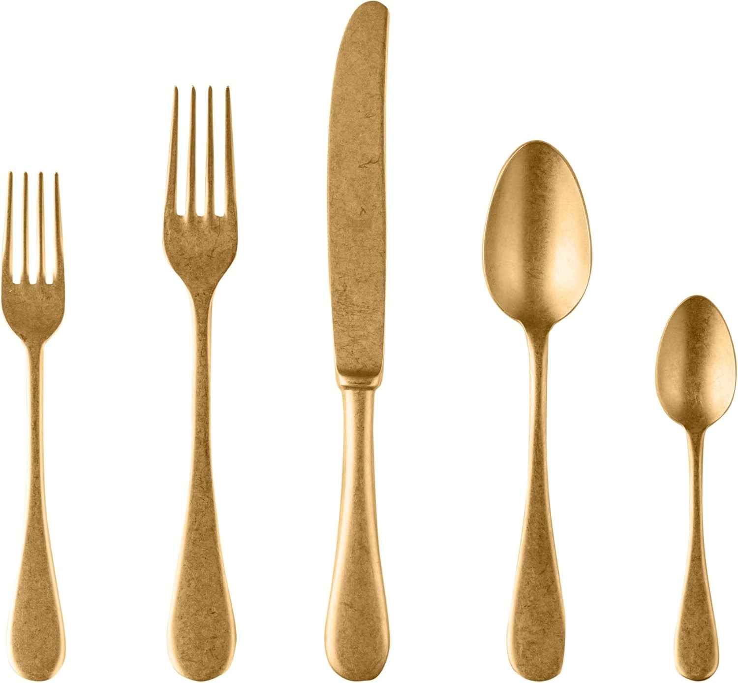 MEPRA 1097VI22005 Vintage Gold 5-Piece Durable 18/10 Stainless Steel American Style Flatware Cutlery Set for Fine Dining, Dishwasher Safe, Service for 1