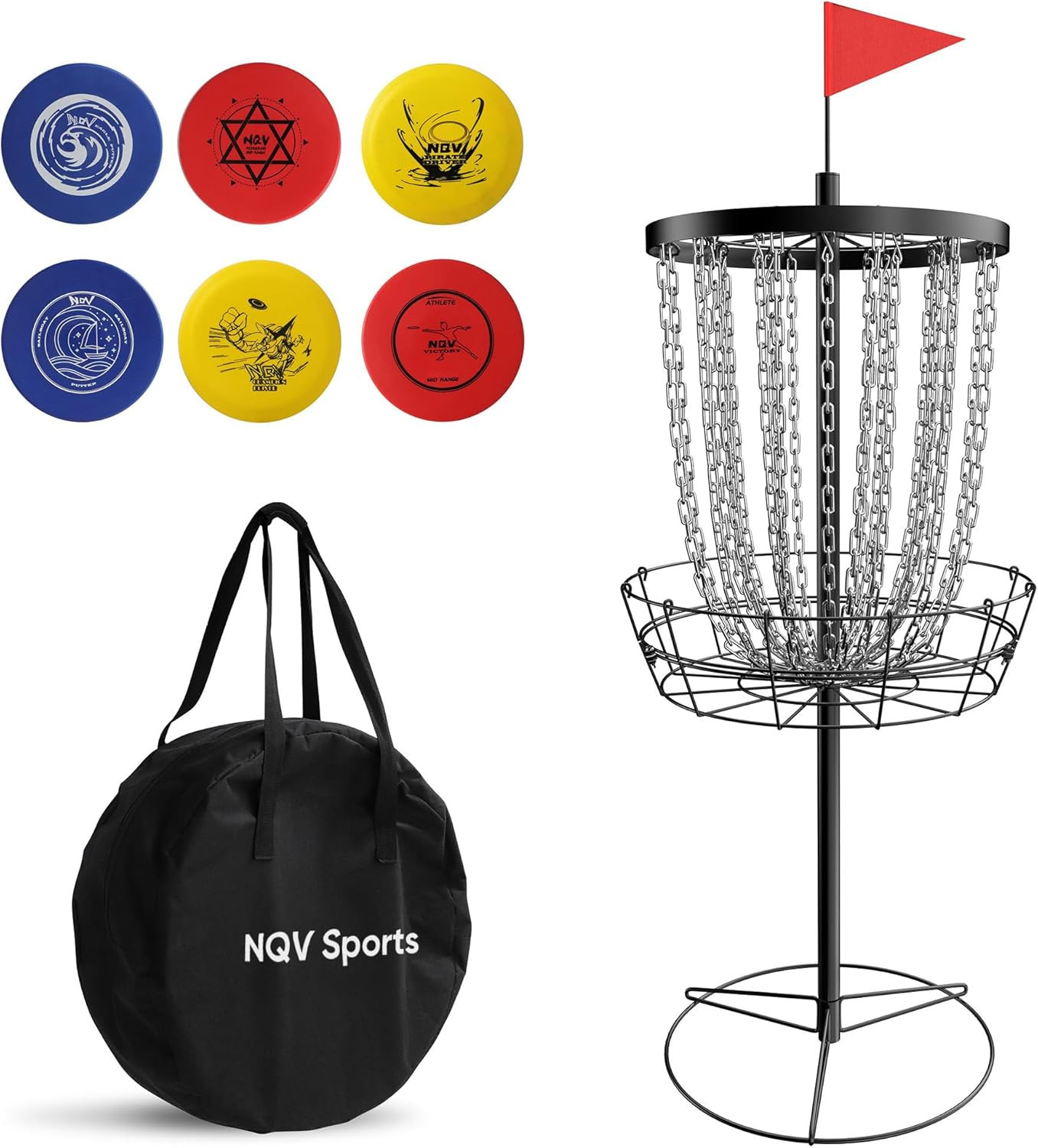 NQV PRO Disc Golf Basket,Heavy Duty 24 Chain Portable Target with Transit Bag, Outdoor/Indoor