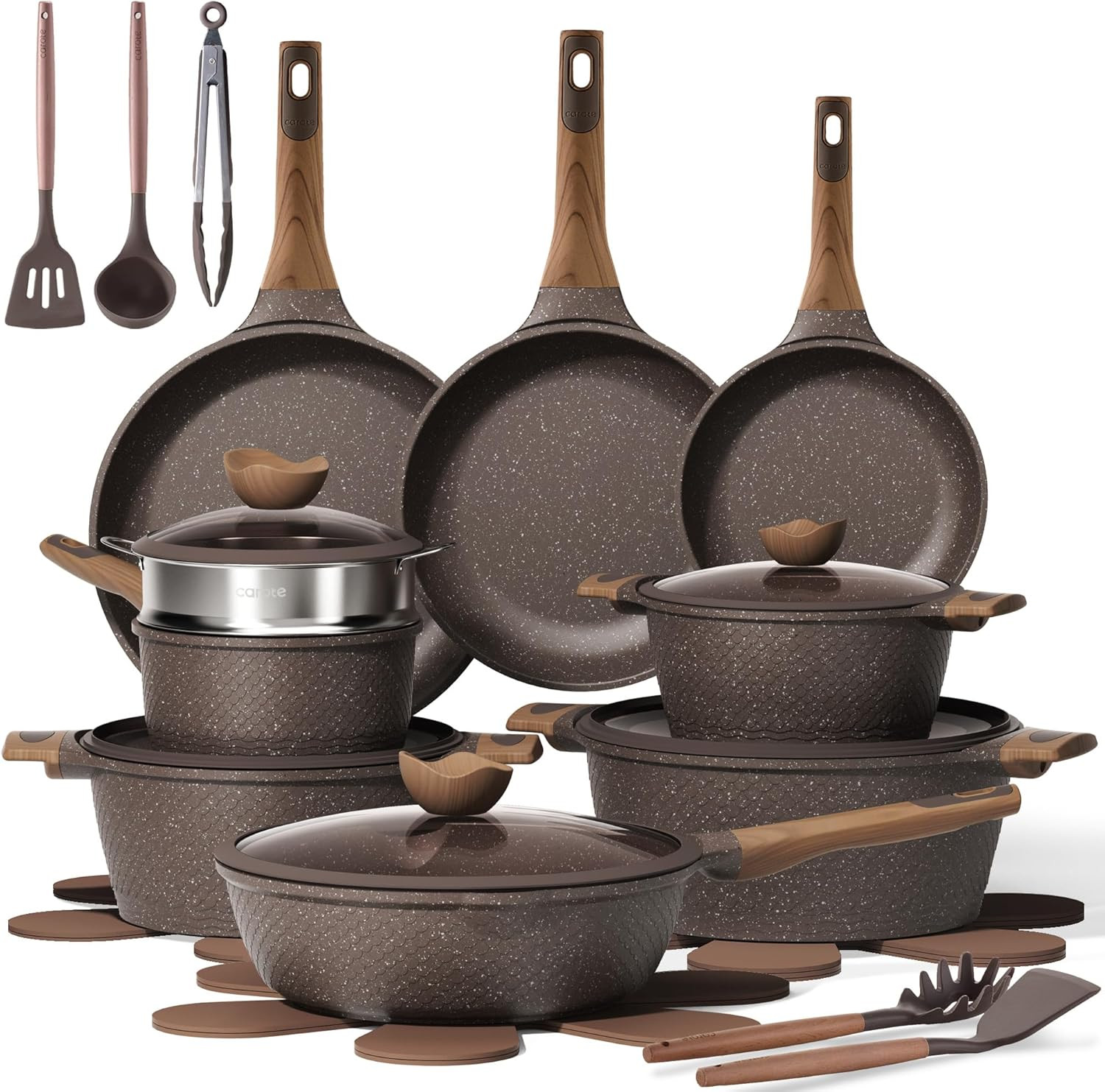 CAROTE 26PCS Pots and Pans Set Non Stick, Cookware Set Pots and Pans Induction Cook Ware, Nonstick Kitchen Cooking, PFOA Free Mothers Day