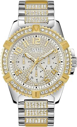 Guess Stainless Steel Gold-Tone Crystal Embellished Bracelet Watch
